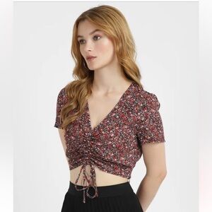 Hippie Rose floral ruched-front crop top